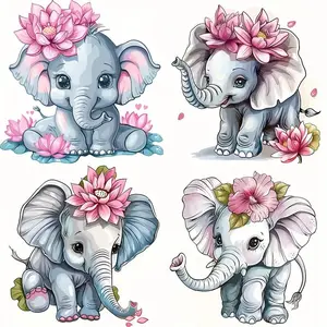 Elephant Pattern Car Sticker, Cute Elephant Flower Pattern Car Decal, Car Exterior Decoration Accessories for Car, Laptop, Refrigerator, Suitcase