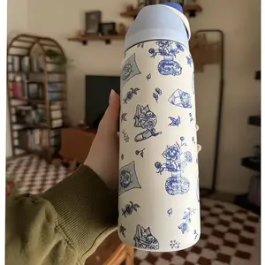 NewOw-Arrival (UOx Delft Cat Collaboration) Double-drink Insulated Stainless Steel Outdoor Sports/travel Water Bottle, 32oz/945ml Bicycle Water Bottle, 100% Leak-proof Sports Water Cup With Lock Cap Suitable For Cycling,Car,Camping And Traveling Drinkware