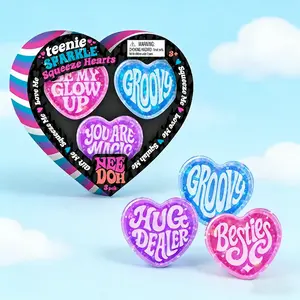 Needoh Teenie Tiny Sparkle Hearts Squishy Toy, 3 Pack Per Box with Groovy, Besties & Hug Dealer Designs, Fidget Sensory Toy for Stress Relief, Anxiety Calming Toy for Kids & Adults