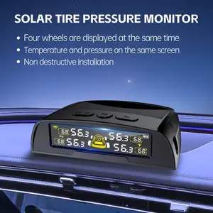 Tire system with solar charging function, Car tire sensor, RV tire pressure monitoring system with 4 external sensors, 6 modes, LCD real-time display, sport utility vehicle tire pressure monitoring system. Essential for safe vehicle operation