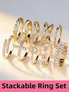 Luxury Geometric Design Ring Set Cross Infinity Band Synthetic Zirconia Cubic Zirconia Rings Stackable Engagement Rings Stacking Rings for Women & Girls, Perfect for Wedding Jewelry, Daily Wear Anniversary Valentine's Day Gift