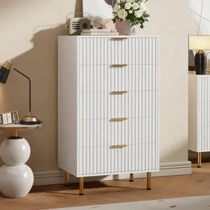 5  Dressers For Bedroom,48" Tall Modern Closet Chest Of  With Deep  And Wide Top,Fluted Wooden Storage Dresser Organizer For Nursery Bedroom Living Room Hallway Large Stackable Bin Wheels Lid microwave Drawers