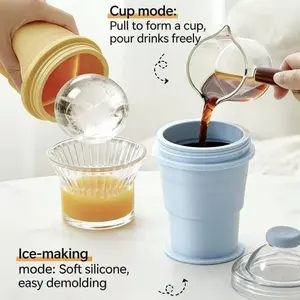 2-in-1 Collapsible Silicone Ice Ball Maker Cup, Reusable Portable Ice Sphere Mold with Straw & Lid, Easy Demolding, Leakproof Travel Tumbler for Coffee, Juice, Home, Gym, Outdoor