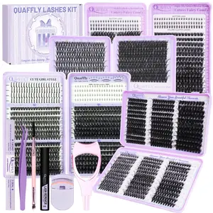 Lashes Clusters Kit High Capacity Eclectic Style Volume False Eyelash Extensions D Curl Individual Eyelashes with Lash Bond&Seal Remover Tweezer MascaraShield Lash Curler Brush Eyelash Extension Tweezers