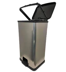 Mainstays Kitchen Trash Can, 13.2 Gallon Plastic Step Garbage Bin with Lid, Silver