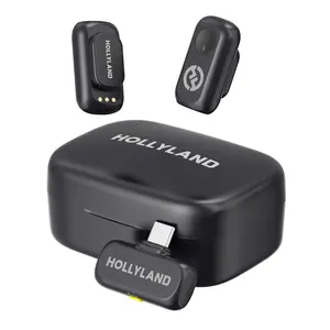 Hollyland Lark A1 Duo USB-C Version Wireless Microphone for iPhone 17/16/15 & Android, 48kHz/24-bit, 3-Level Intelligent Noise Cancel, Mini Mic for YouTube, Podcast, Vlogging (Black, 2TX + USB-C RX + Charging Case)