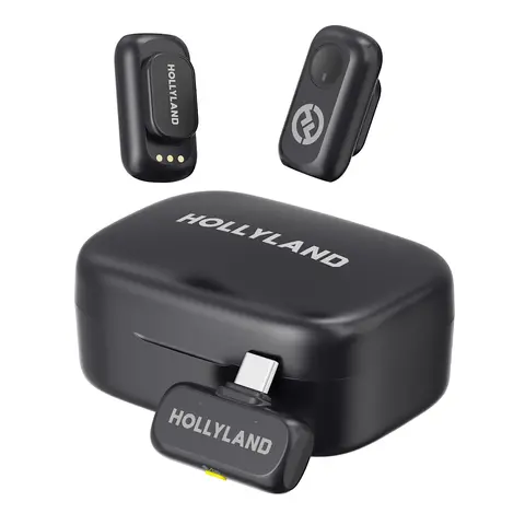 Hollyland Lark A1 Duo USB-C Version Wireless Microphone for iPhone 17/16/15 & Android, 48kHz/24-bit, 3-Level Intelligent Noise Cancel, Mini Mic for YouTube, Podcast, Vlogging (Black, 2TX + USB-C RX + Charging Case)