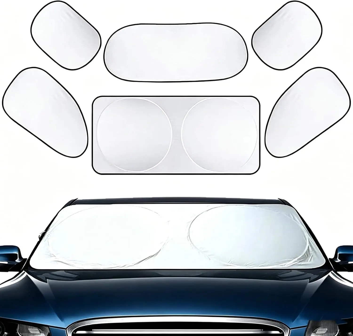 6PCS Car Windshield Sunshade, Car Window Shade, Foldable Vehicle Side Window Sun Shade With Storage Bag For Front & Rear Windshields, Privacy Protection Cover Block UV Rays, Keep Cool for Most Cars