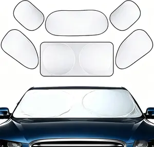 6PCS Car Windshield Sunshade, Car Window Shade, Foldable Vehicle Side Window Sun Shade With Storage Bag For Front & Rear Windshields, Privacy Protection Cover Block UV Rays, Keep Cool for Most Cars