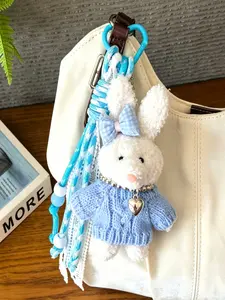 Cute Rabbit Plush Hanging Ornament, Heart Pattern, Soft Filling, Pearl Necklace Charm, Backpack Wallet Keychain Decor, Handmade