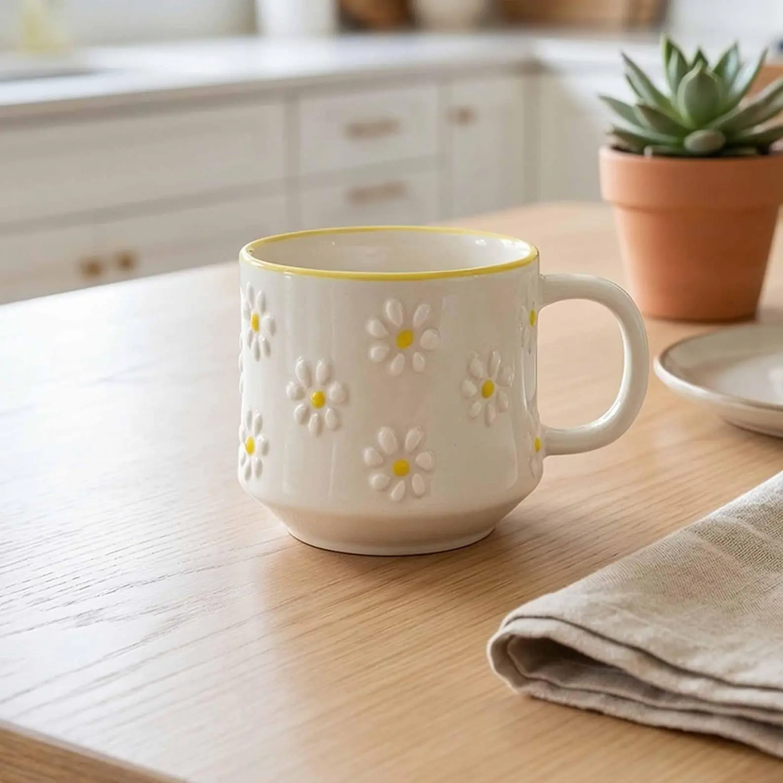 Handmade Daisy Ceramic Mug, Floral Coffee Cup, 7 oz Stoneware Tea Cup, Cute Espresso Mug, Hand Painted Flower Cup