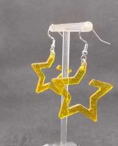 Yellow Resin Glitter Dangle Star Earrings