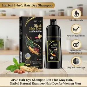 2PCS Black Hair Dye Shampoo 3 in 1 for Gray Hair Herbal Formula Argan Natural Ingredients Suitable for Women Men