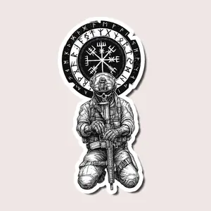 Viking Warrior Tactical Sticker, Norse Symbol Art Decal, Halloween Viking Skull Decor Gift, Modern Soldier Sticker for Laptop, Helmet, Car, Water Bottle, Laptop Water Bottle Decal Sticker