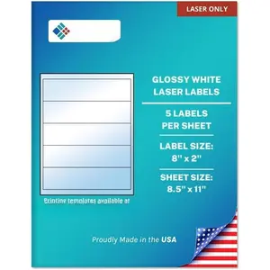 Glossy White Water Bottle Sticker s - NOT  - 8" x 2" - (5 per Sheet) (Glossy White for  Only, 50 s)