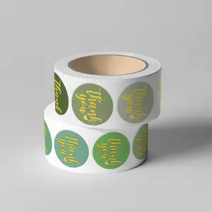 500 Sheets/roll Green Thank You Sticker Series Sealing Stickers for Mugs, Laptops, Suitcases, DIY Notebook Decoration Stickers, Birthday Gifts