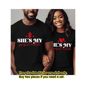 Valentine'S Day Matching Couple And Valentine'S Letter Print T-Shirt, Short Sleeve Crew Neck Casual Top for Summer & Spring, Women'S Clothing