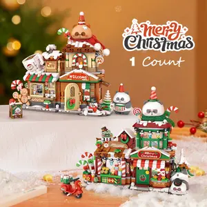 Christmas Street Scene Building Set Mini Bricks, Foldable Model, Gingerbread Coffee House, Holiday Gift, Creative Toy for Boys Girls Adults