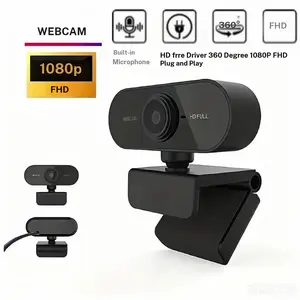 1080P Network Camera, USB Wind Media Camera with Noise Cancelling Microphone, Auto Dimming, Fixed Focus, 70° View, Plug and Play Video Recording