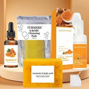 Turmeric Cleansing Set, Turmeric Soap & Cleaning Pad & Moisturizing Facial Cleanser & Oil, Face Wash Set Deep Cleansing Skin Care Kit for Women & Men, Hydrate, Hydrating, Facial Cleansing Product