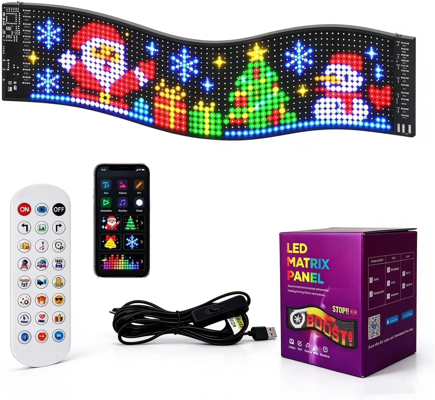 Christmas LED Window Sign with AI Voice-to-Text, 18-Language Voice Input, App-Controlled Flexible Pixel Display, Animated Holiday Patterns, Custom Text for Home, Storefront & Party Decor