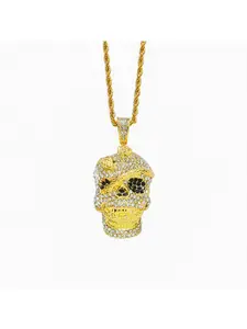 Hip-hop 3D Full Diamond Skull Coiled Snake Pendant Necklace, Trendy Nightclub Ghost Head Pendant Necklace for Stylish People