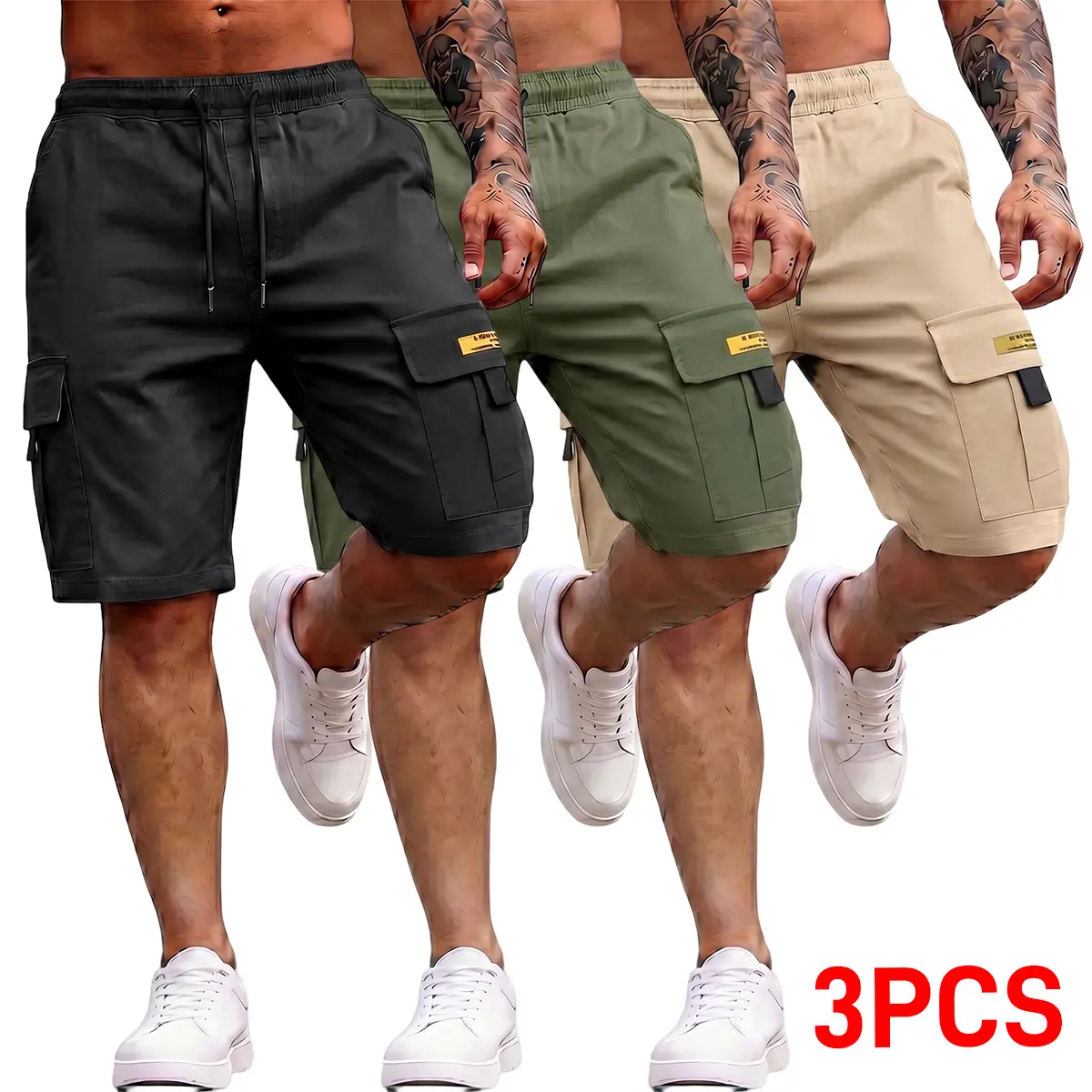 Men's Cargo Shorts, Knee-Length, Menswear with Lightweight Wrinkle-Free Fabric, Big Patch Pockets, Coin Pocket, Relaxed Tapered Leg, Zipper Fly & Button Closure, for Camping & Job Site