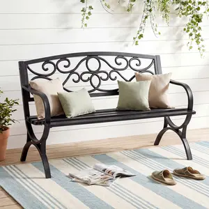 Outdoor Garden Bench, Metal Patio Bench with Elegant Scrollwork Backrest & Contoured Seat, Sturdy Backyard Seating for Porch, Park & Deck - TikTok Shop