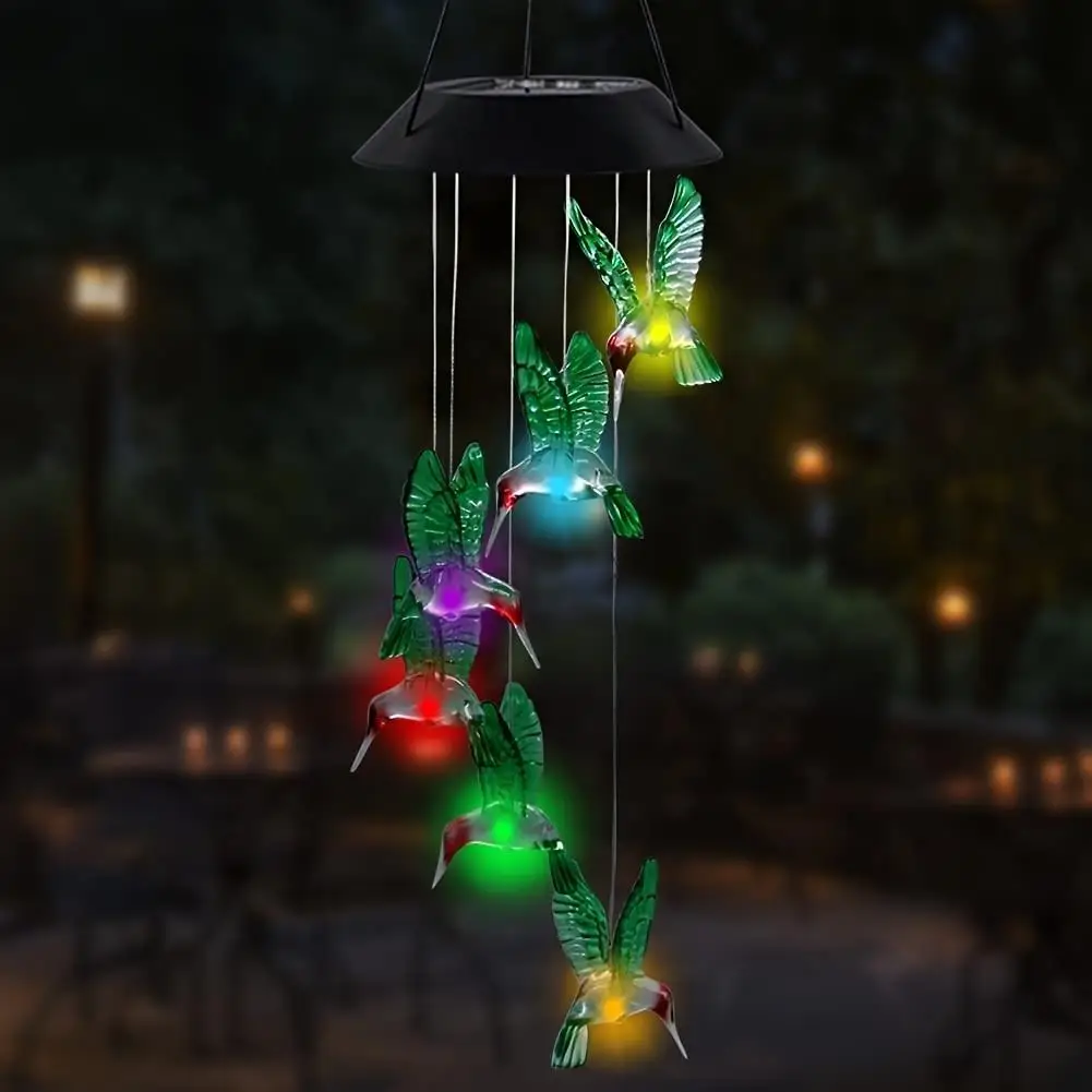 Solar Powered Hummingbird Design Wind Chime Light, Outdoor Decor Light, Decorative Light For Garden Yard Patio Lawn