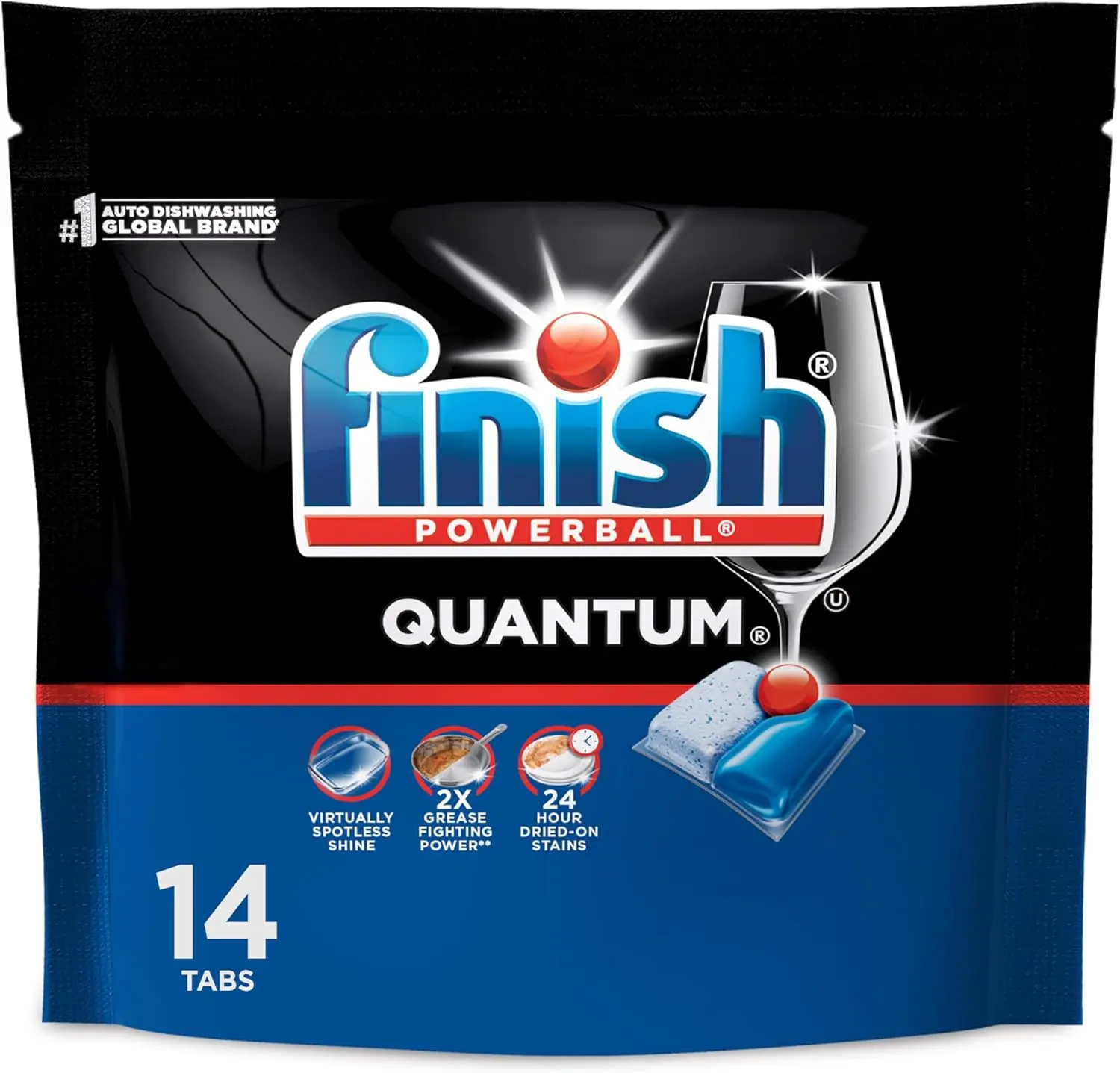 Finish Quantum Dishwasher Pods, No Pre-Rinse Dishwasher Detergent Soap Removes 24HR Dried-On Stain and Grease, Leaving a Virtually Spotless Shine, 14 Count