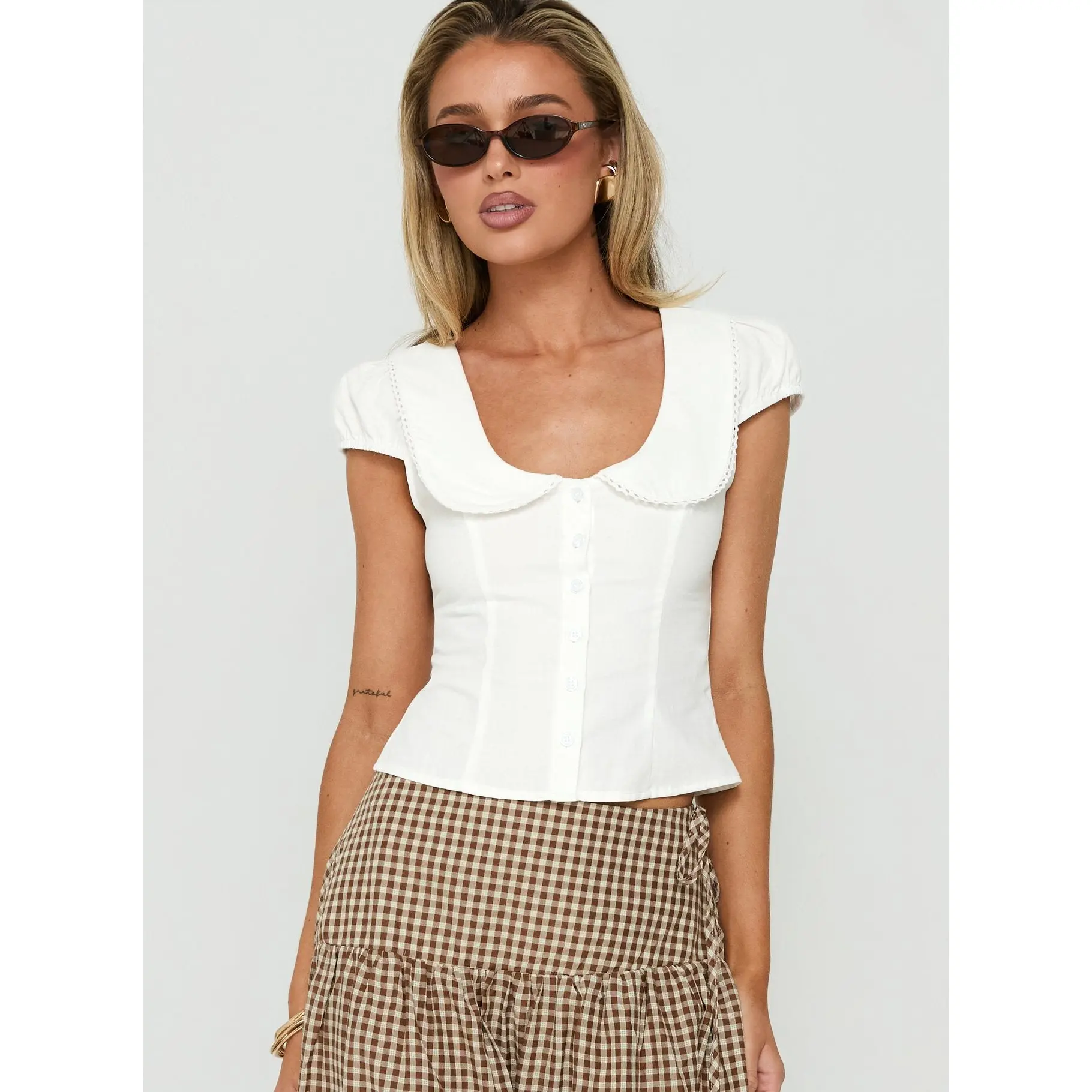 Gardinia Collared Button Down Top White