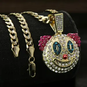 Gold Plated Clown Jester Pendant Iced Cubic-Zirconia 24" & 30" Cuban Chain