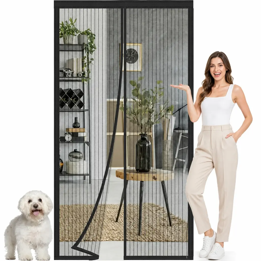 Magnetic Polyester Mesh Screendoor Curtain - 39x82in Anti-Insect Dustproof Door, 18 Magnets, Self-Adhesive Hook Tape, Hands-Free Passage, Breathable, Portable, Easy-Install Bug Proof for Balcony, Bedroom