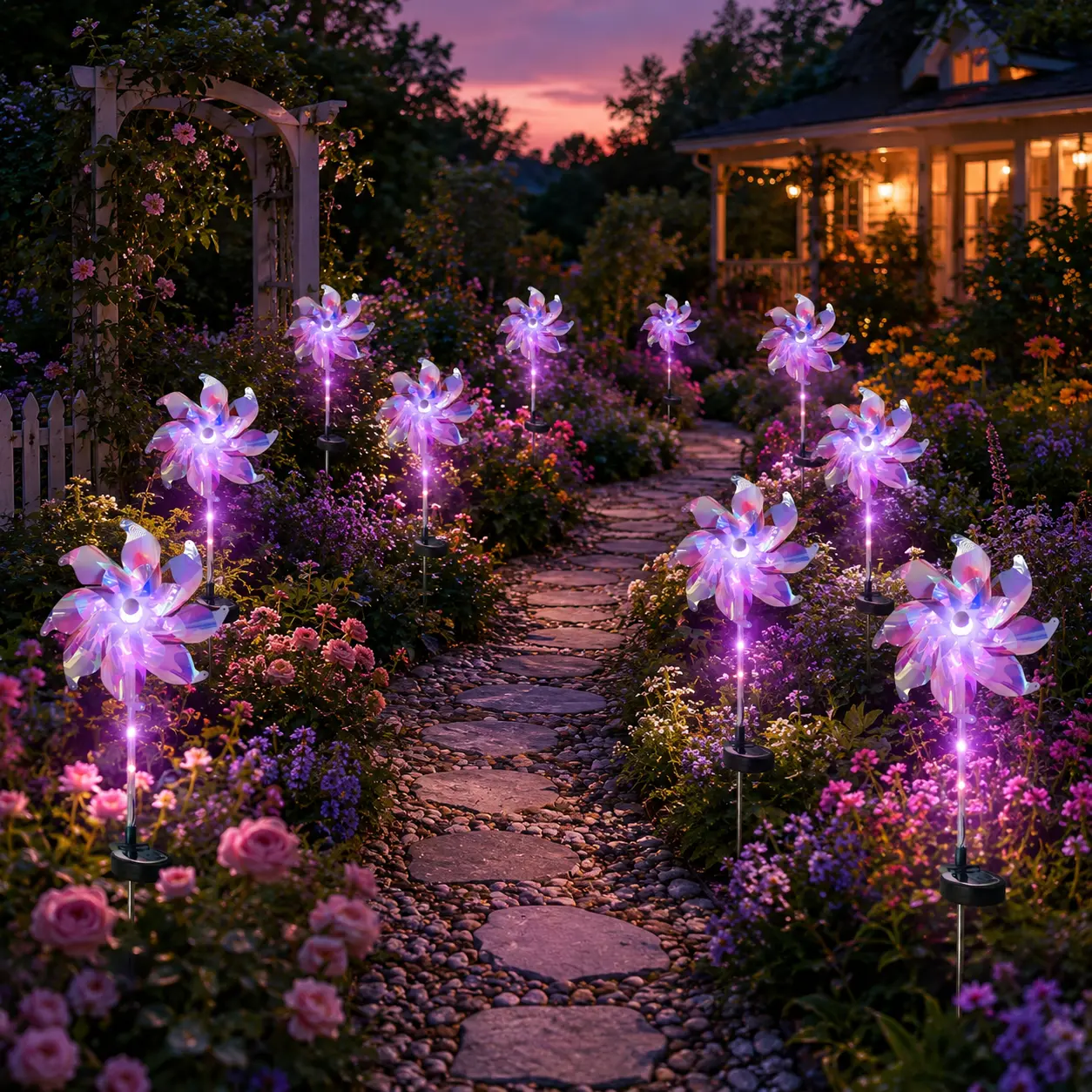 Solar Windmill Garden Lights - 2/4-Piece Colorful Purple LED Lights with 8 Lighting Modes, Festive Decor for Gardens, Halloween, Thanksgiving