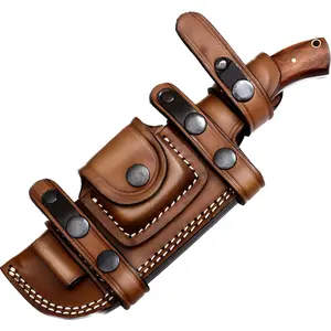 D2 Steel Camping Tracker Knife with Wood Handle and Horizontal Carry Leather Sheath – Full Tang Outdoor Hunting Knife 116