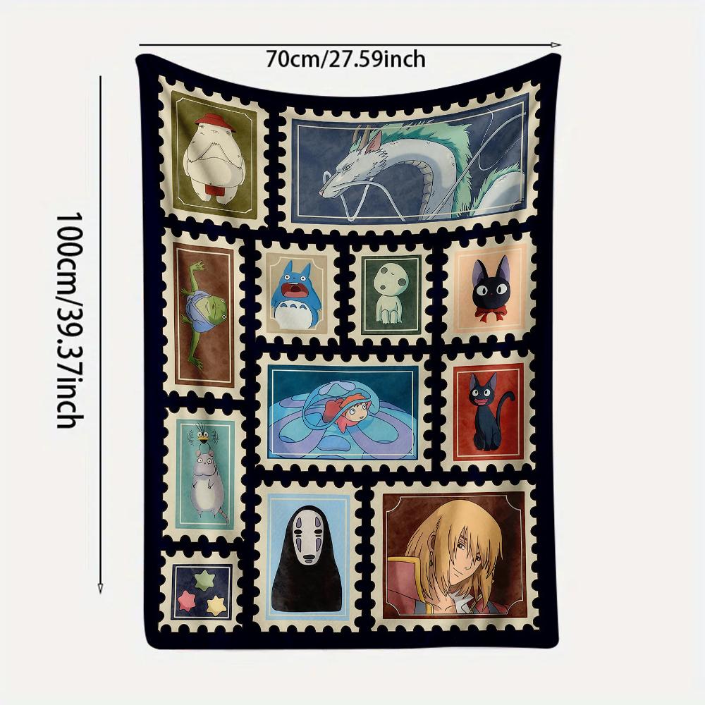 Retro Ghibli Blanket Soot Sprites Flannel Blanket Ghibli All Characters Stamp Blanket Mononoke Soft Warm Throw For Gamer Room Decor Dorm Essential Bed Sofa Home Gift