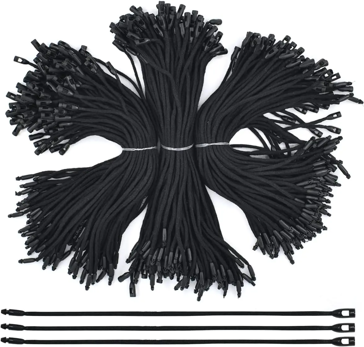 300 count 7.6inch Cotton  Clothing Price Tag String Hang Tag String Hanging Rope Snap Lock Pin Loop Fastener Hook Ties Fast to Attach for Clothes Tags Shoes Snap Lock Luggage Label (Black)