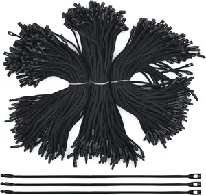 300 count 7.6inch Cotton  Clothing Price Tag String Hang Tag String Hanging Rope Snap Lock Pin Loop Fastener Hook Ties Fast to Attach for Clothes Tags Shoes Snap Lock Luggage Label (Black)