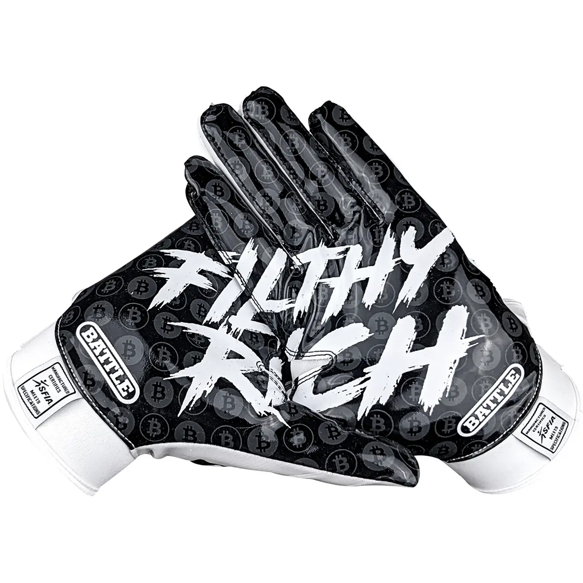 Battle Sports Filthy Rich Adult Football Receiver Gloves, Limited Edition PerfectFit Material with Ultra-Stick Palm, NCAA/NOCSAE Compliant Football Equipment, Receiving, Anti-Skid, 1 Pair, M