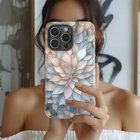 Blush Pink & Grey Dahlia Flower Personalized Shockproof Smartphone Casing - 2-in-1 Elegant Floral Cover, Durable Accessory for iPhone 11,12,13,14,15,16,17,18 Pro Max & Pro Plus, Ideal Gift
