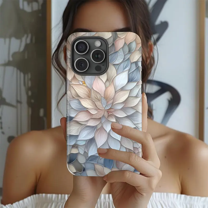 Blush Pink & Grey Dahlia Flower Personalized Shockproof Smartphone Casing - 2-in-1 Elegant Floral Cover, Durable Accessory for iPhone 11,12,13,14,15,16,17,18 Pro Max & Pro Plus, Ideal Gift
