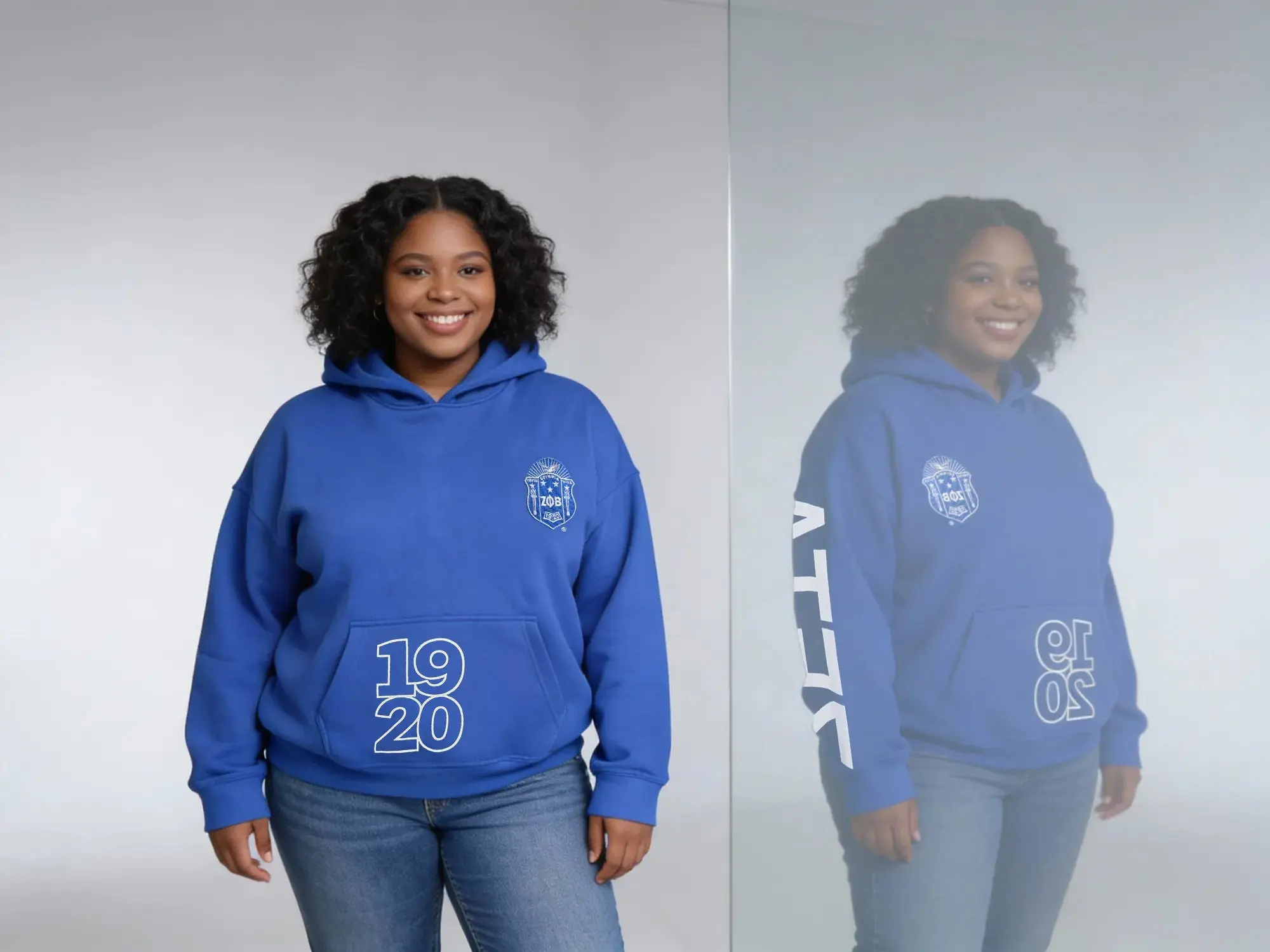 Zeta Phi Beta printed oversized drop shoulder fleece hoodie, Royal blue hoodie with kangaroo pocket and Greek Letters, So sweet gift for her