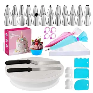 94 pcs Cake Decorating Kit Cake Turntable,Disposable+Reusable Piping Bags and Tips Set, Icing Piping Tips,Spatulas,Icing Comb Scraper,Cake Liner