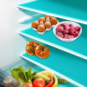 Waterproof EVA Refrigerator Liner 4 Counts Washable Non-Slip Placemat for Kitchen Table Freezer Shelf Cabinet Drawer Cleaning Reusable 45X29cm Blue Coasters Tableware Premium Material