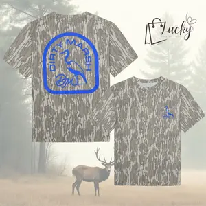Blue Logo Tee Dirty Marsh Outfitters Backshore Bottomland Washed Out Mossy Oak Camo Cotton T Shirt, Men’s Camo Hunting Tee, Lightweight Outdoor Shirt | Deer Forest Graphic T-Shirt for Men, Gift for Fan, Father's Day, Mother's Day