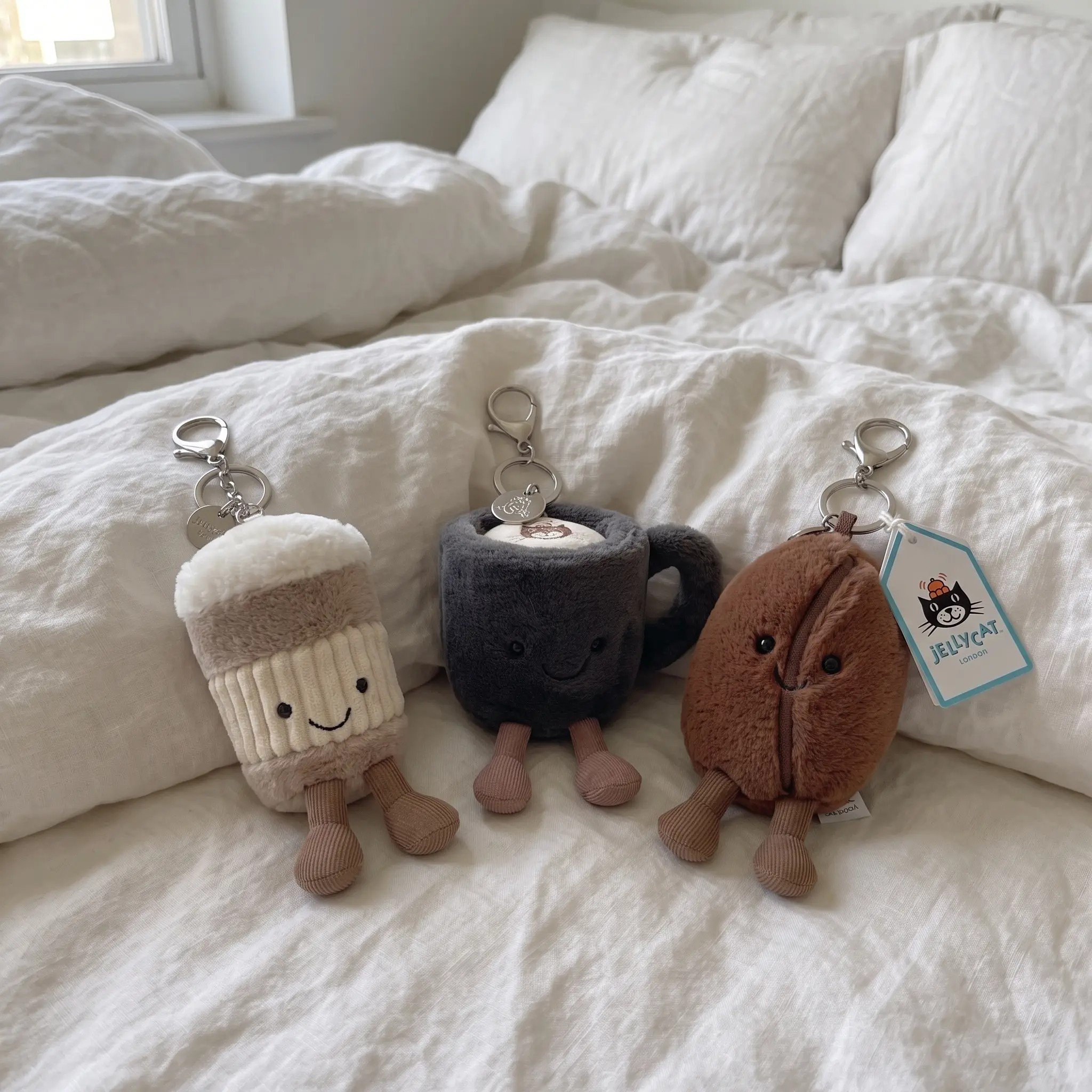 Jellycat Plush Bag Charm Collection, Adorable Plush Keychain, Cute Soft Coffee Bag Accessory, Adorable Cloud Gift for Her, Bag Charm
