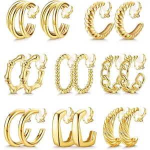 Women's clip on earrings, thick round earrings, rubber pads, stab free fake earrings, daily set