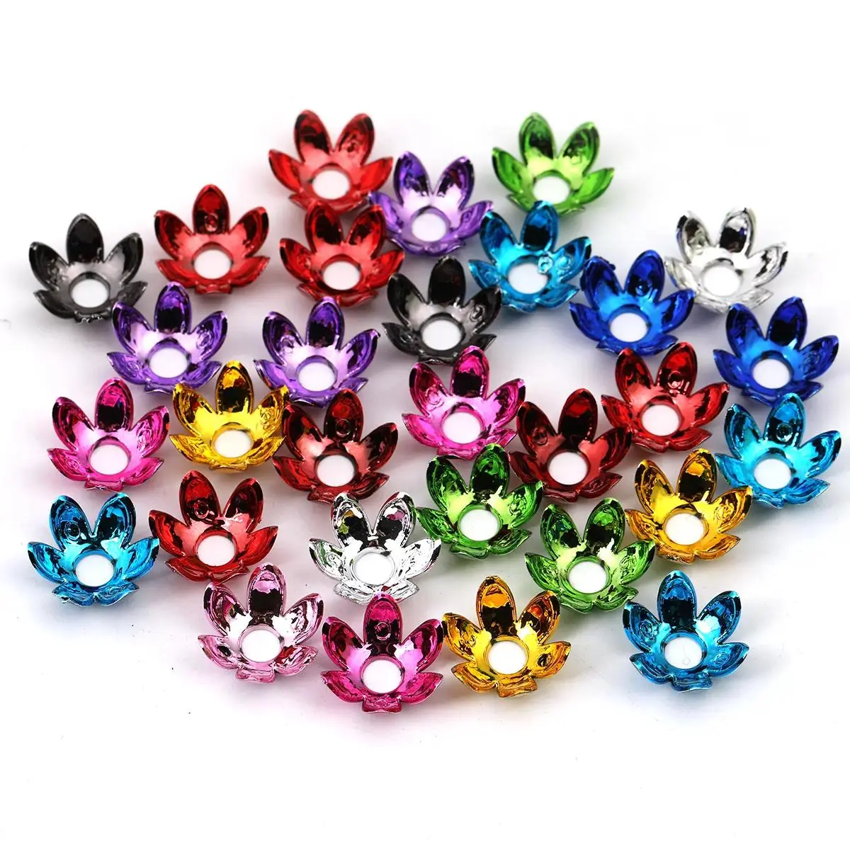 16mm UV-Plated Colorful Lotus Petal & Assorted DIY Beads for Jewelry Making, B108 Set with #1 Mixed Colors LL113012 (200pcs), #3 Silver LL019012 (200pcs), Flower Bead Cap JPM1857009 (30pcs)
