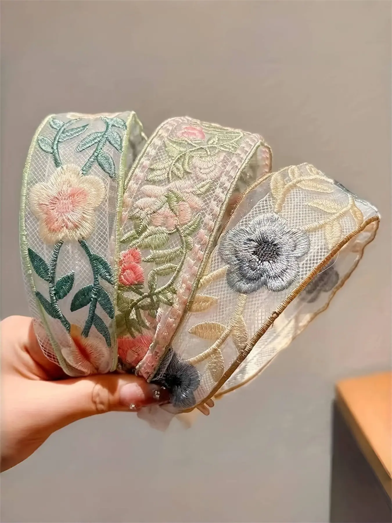 Boho Floral Embroidered Headbands set FCHB7954-Folk-Floral--2.jpg main image 2