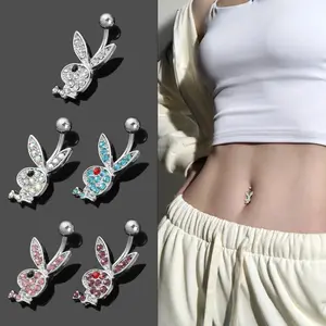 1PC Stainless Steel Belly Buttorn Piercing Cartoon Rabbit Belly Button Ring Navel Nail Body Piercing Jewelry for Woman